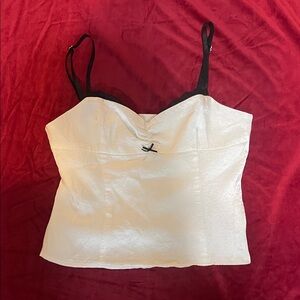 Lioness Off White Viscose Camisole Cropped Top with Black Lace Trim Size Medium